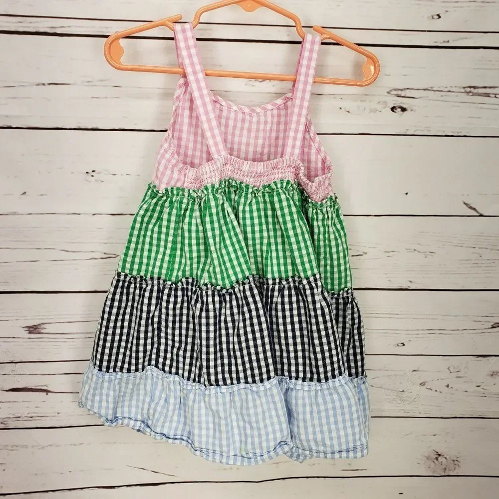Girls Crown & Ivy Gingham‎ Pink, Green, Blue Tiered Sleeveless Dress Size 4T